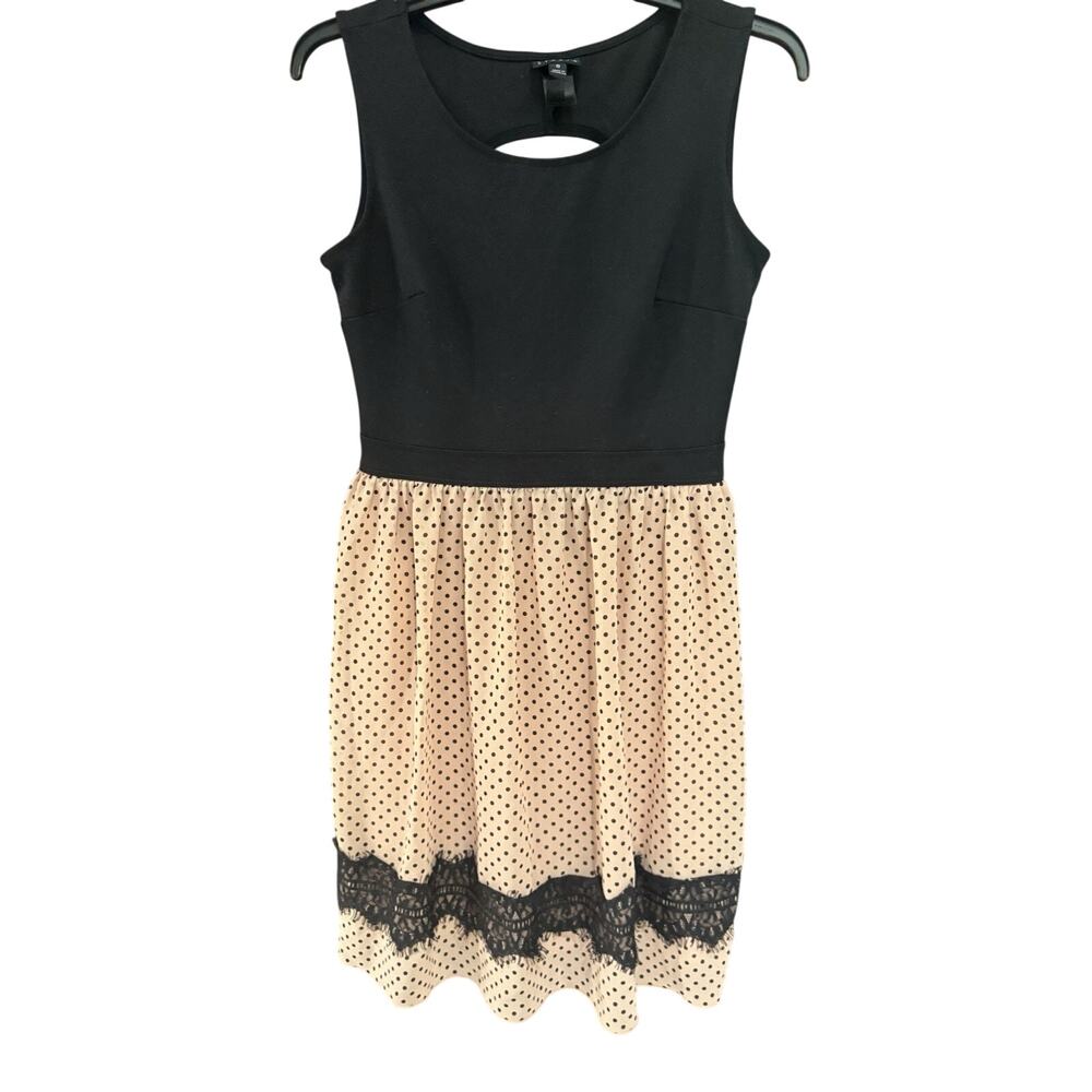 En Focus Studio Sleeveless A-line Dress W/Back Cutout Black & Tan Lace Size 6